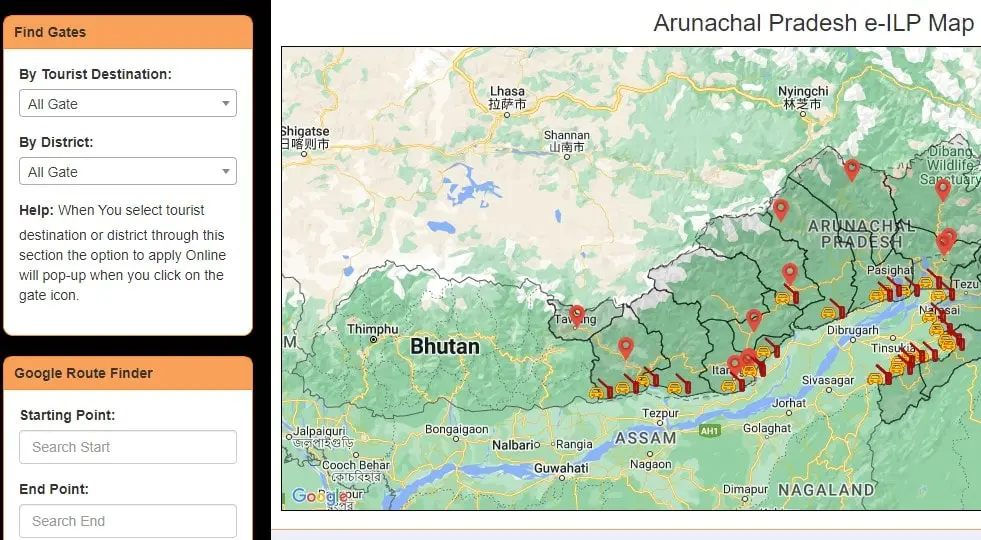 apply eILP from Map Arunachal Pradesh